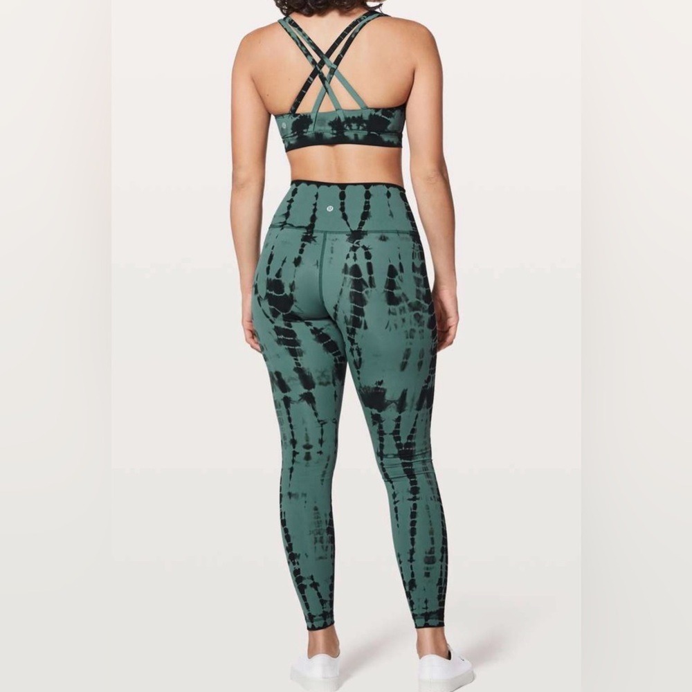 lululemon athletica Set XS Teal Black Tie Dye Leggings Sports Bra Shibori Energy